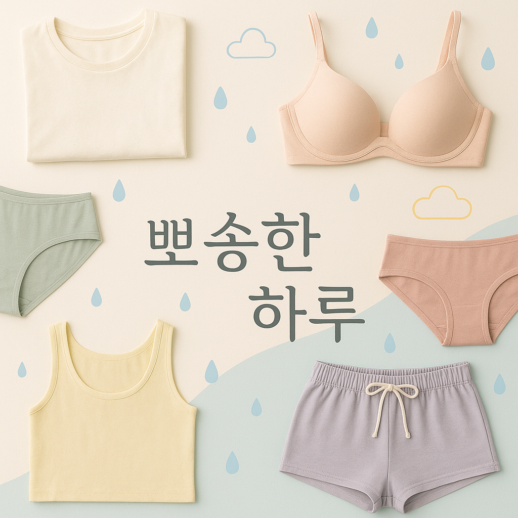 다양한 색상의 속옷과 잠옷들이 정갈하게 정리되어 있는 모습