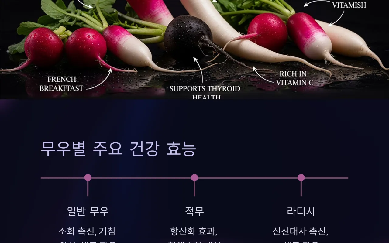 각 무우의 주요 효능과 건강 효과