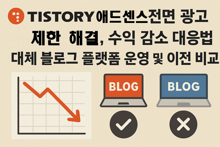 티스토리 애드센스 전면 광고 제한, 해결, 수익 감소 대응법, 대체 블로그 플랫폼 운영 및 이전 비교