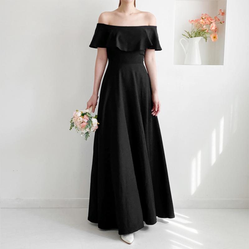 블랙오프숄더 셀프웨딩 드레스 S-2XL 빅사이즈 피로연 2부 웨딩스냅 드레스 만삭촬영 연주회