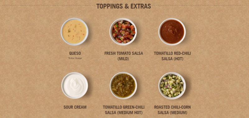 살사 소스, 토마토, 옥수수, 매운 살사, 치폴레 메뉴