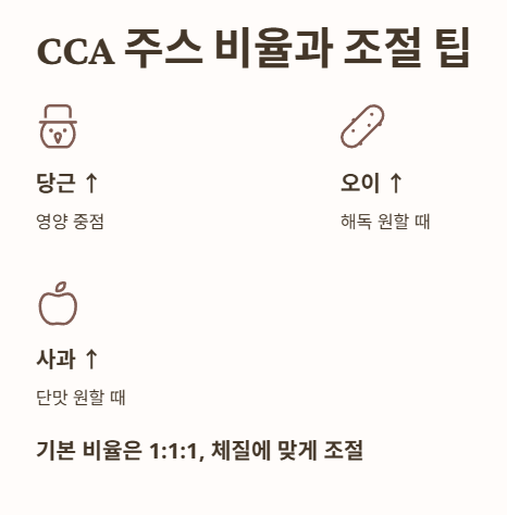 CCA 주스 비율과 조절 팁