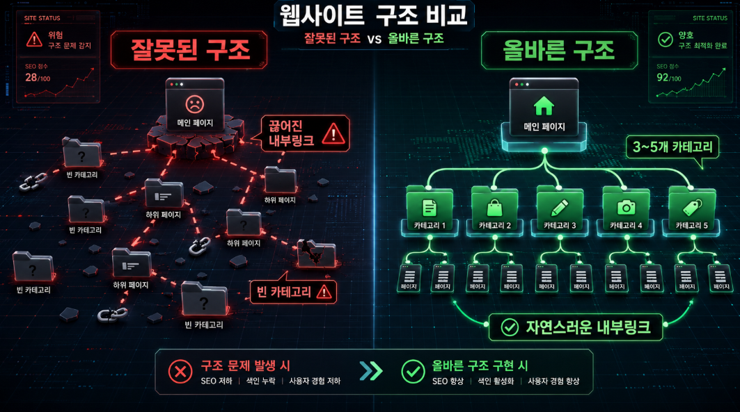 잘못 설계된 블로그 카테고리와 단절된 내부 링크 구조의 위험성 분석
