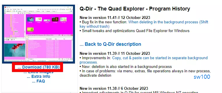 Q-Dir 다운로드 항목 찾기