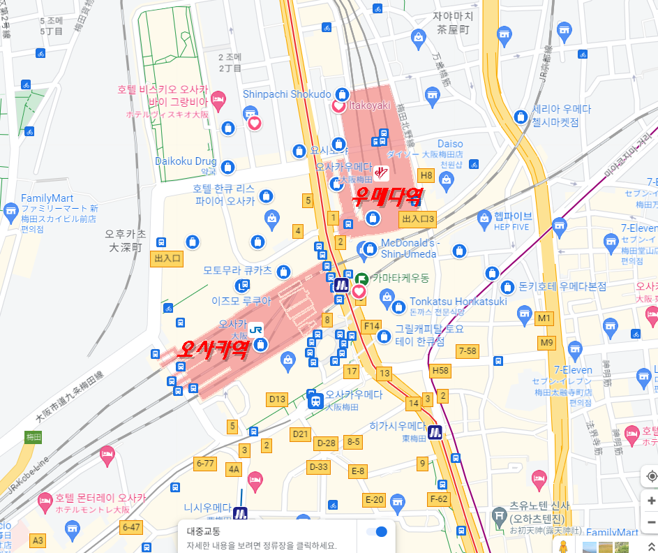 우메다 지역 지도