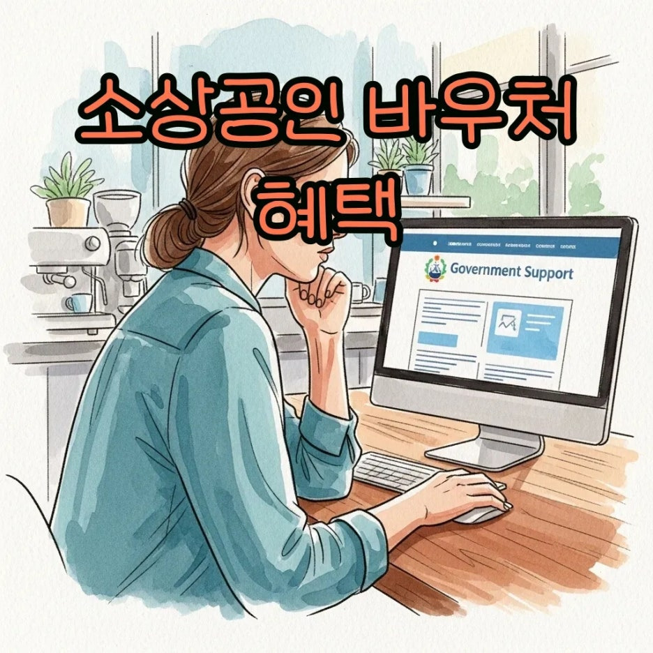 사업자가 컴퓨터로 바우처 정보를 확인하는 모습
