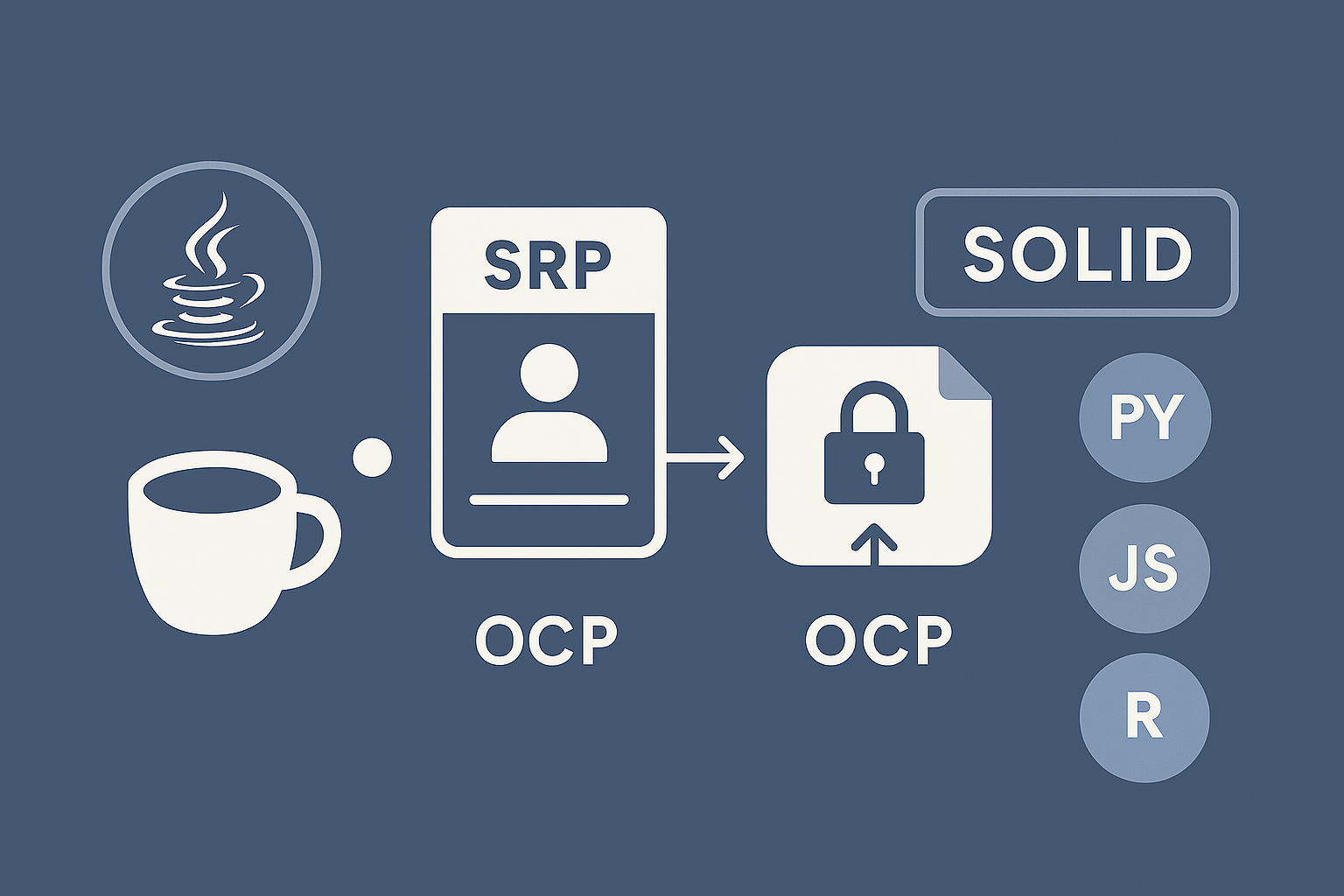 자바의 SOLID 설계 원칙 중 SRP와 OCP를 상징하는 구조적 일러스트