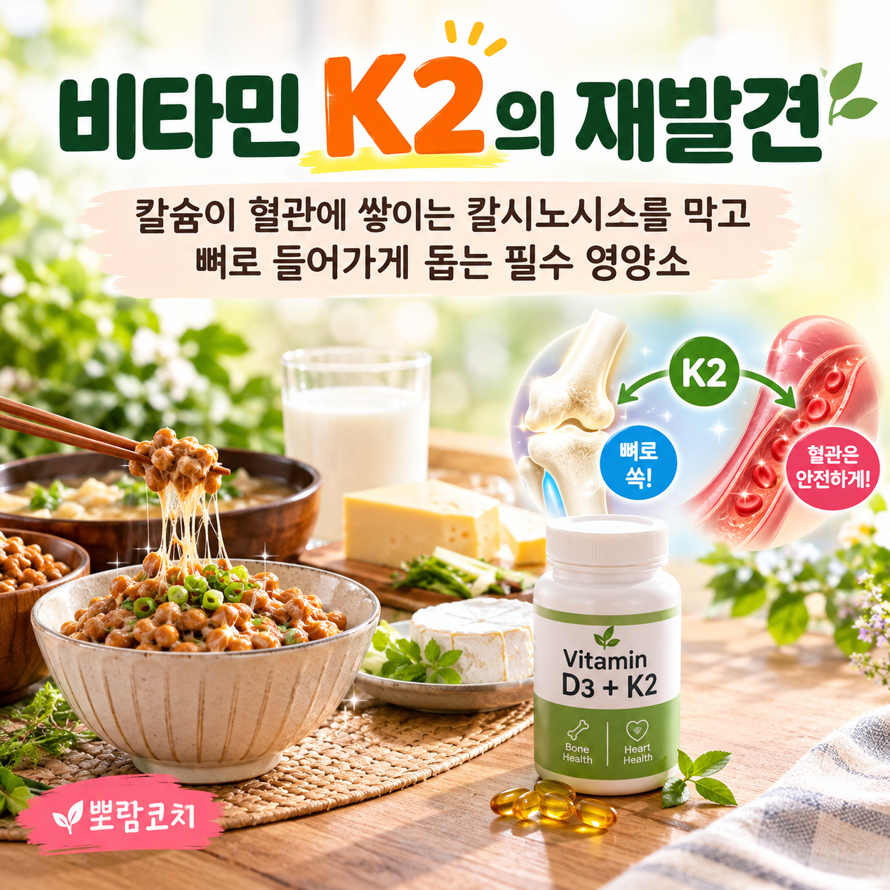 정갈하게 차려진 낫또와 건강한 한식 식탁으로 비타민 K2를 섭취하는 모습