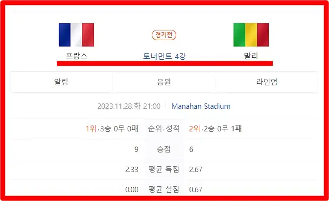 프랑스 vs 말리 축구 무료 중계