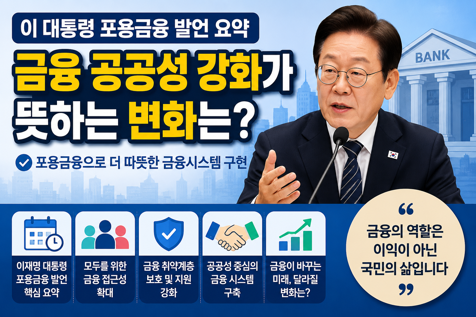 이 대통령 포용금융 발언 요약, 금융 공공성 강화가 뜻하는 변화