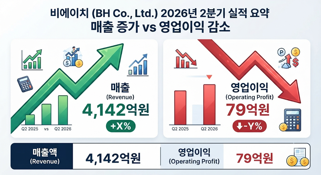 비에이치 2026년 2분기 매출 4142억원 영업이익 79억원