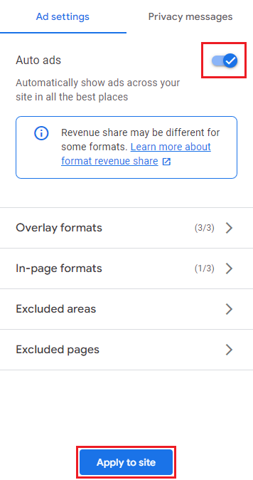 자동 광고 설정