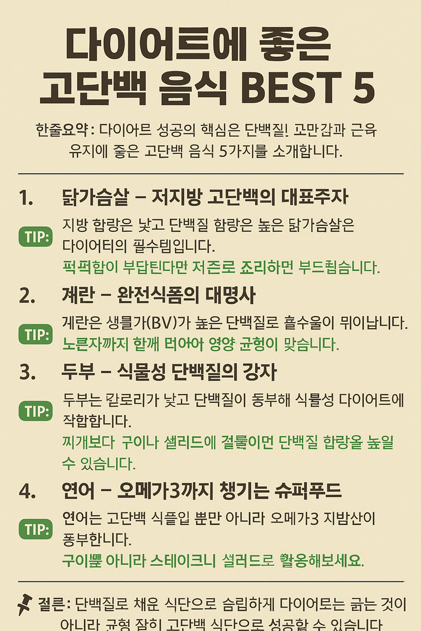 다이어트에 좋은 고단백 음식 best 5