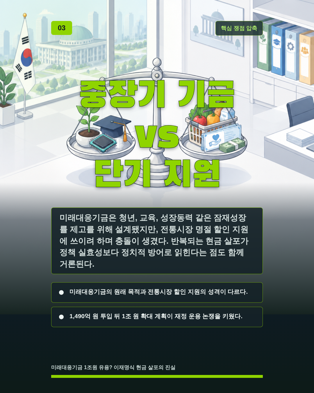 중장기 기금 vs 단기 지원