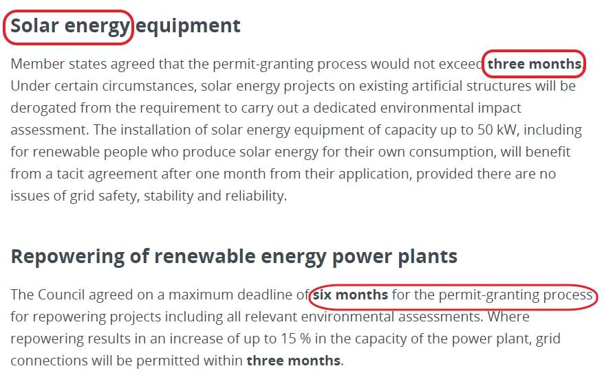 태양광에너지는 3개월, 풍력은 6개월 안에는 사업 승인을 해준다는 내용