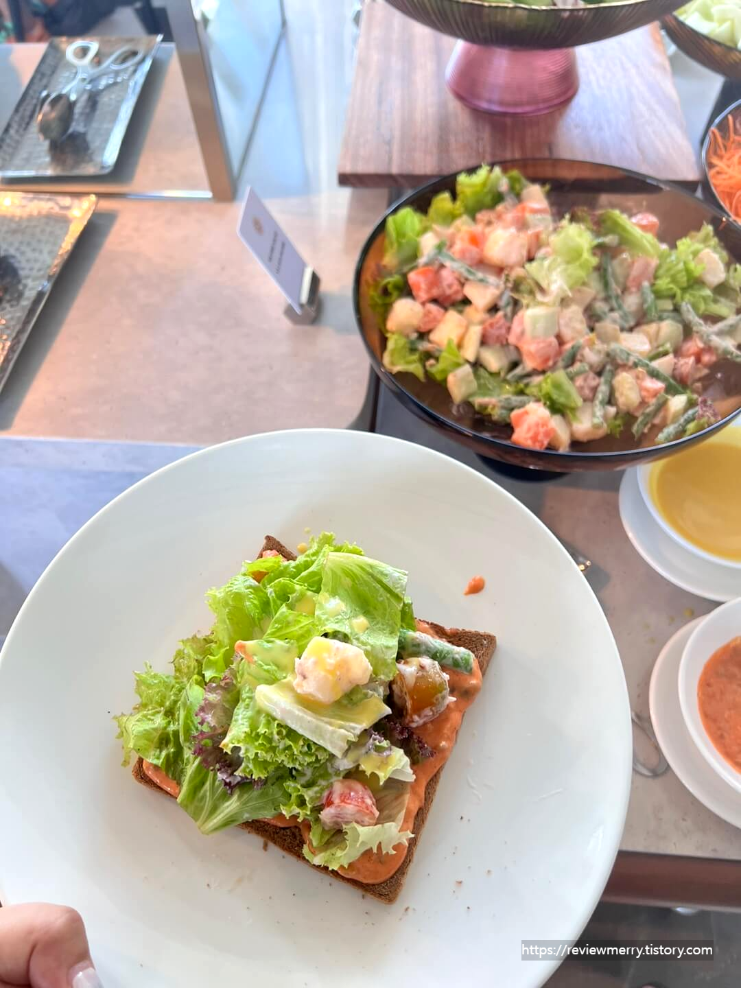 소스 위에 얹은 샐러드