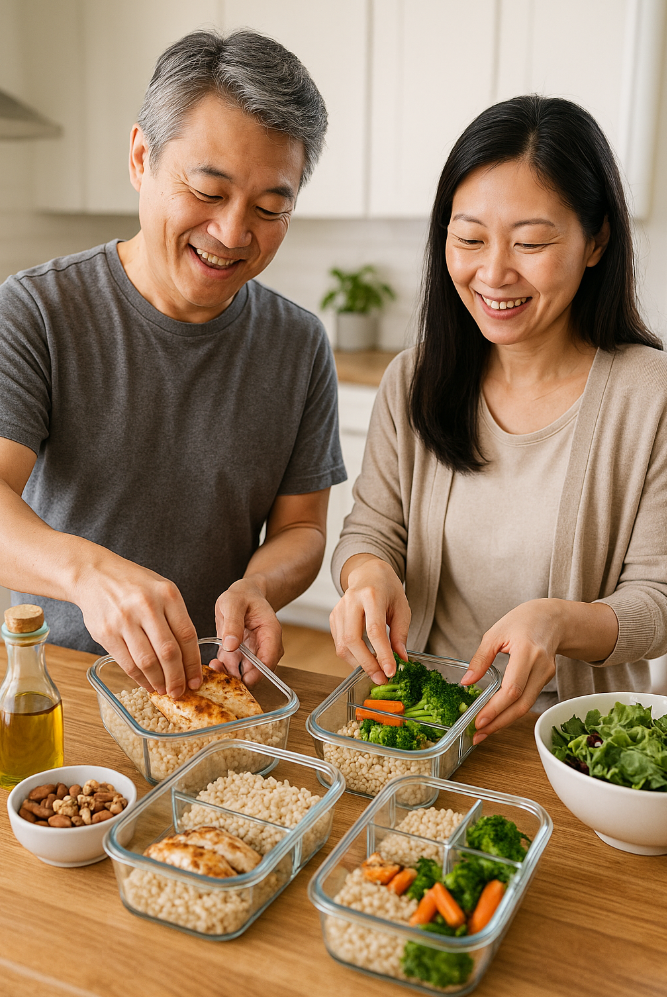 40대50대 중년부부 체중감량을 위한 음식 사진