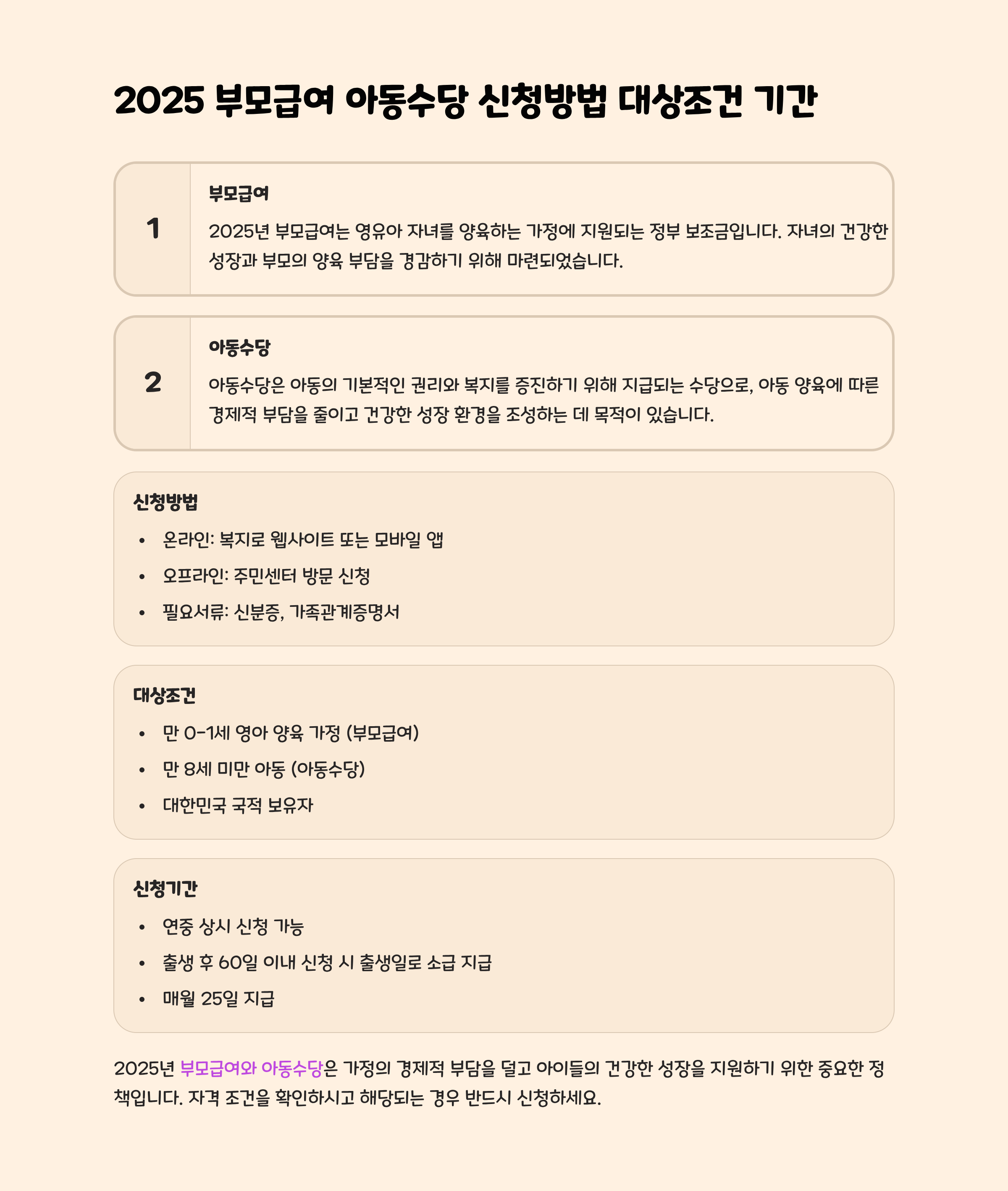 2025 부모급여 아동수당 신청방법 대상조건 기간