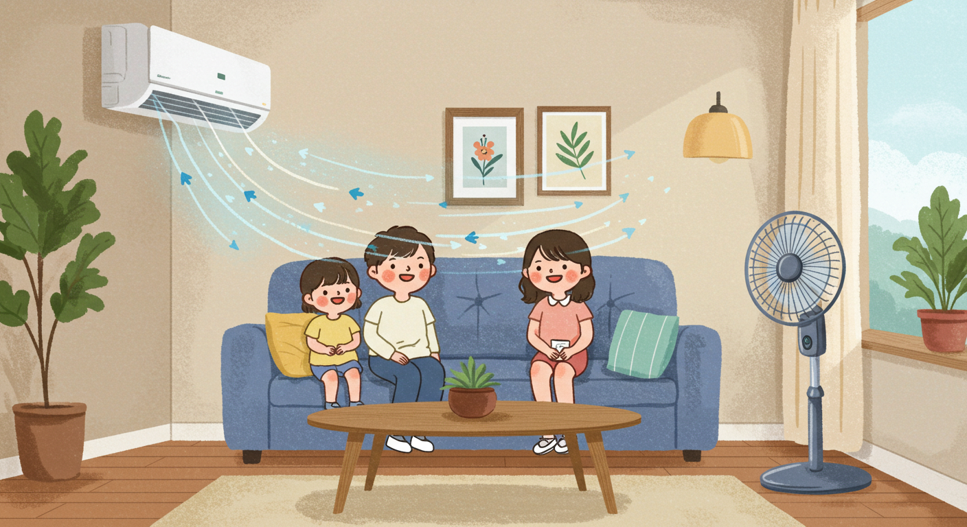 선풍기와 에어컨 병행 사용 장면