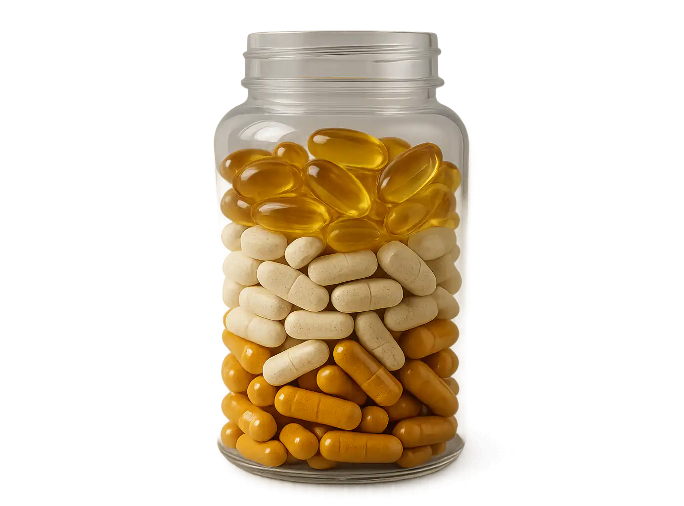 오메가-3 캡슐, 비타민 D, 프로바이오틱스, 커큐민 캡슐