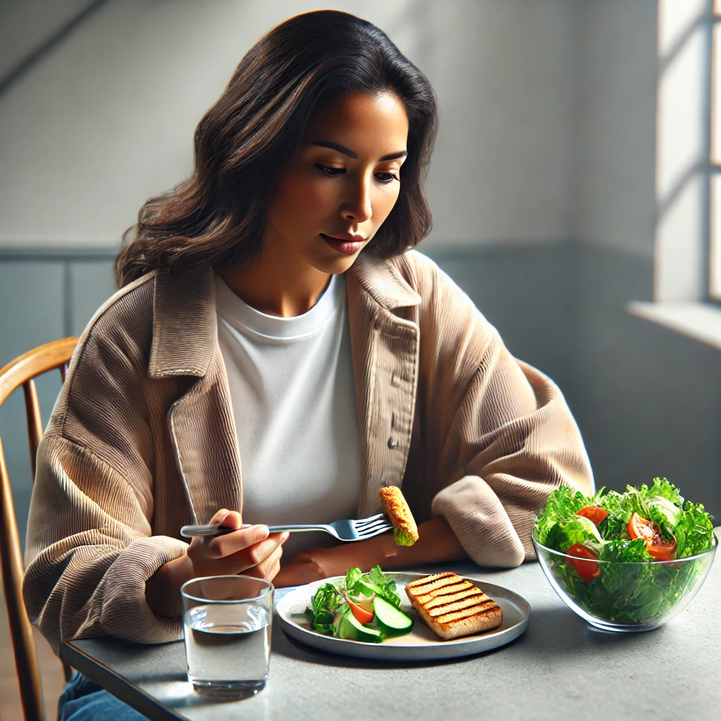 칼로리-제한한-다이어트-식단-먹고있는-여자