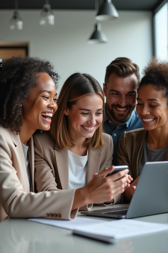 모여서 실적을 보는 사람들 이미지