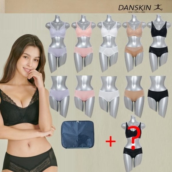 단스킨 초특가 레이스 풀커버 브라팬티 패키지 15종 랜덤 브라팬티 1세트 트래블파우치 1종 더
