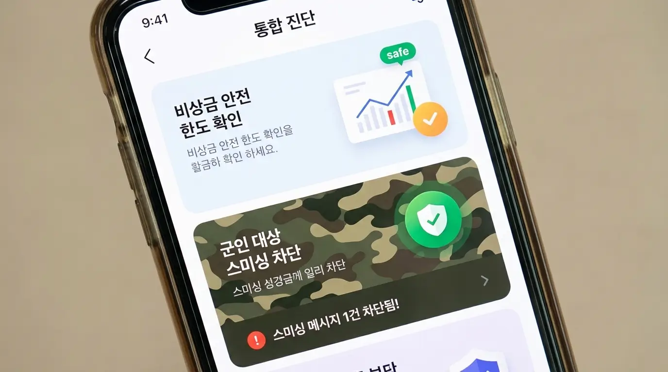 모바일 통합 진단 앱 비상금 안전 한도 확인 및 군인 대상 스미싱 차단