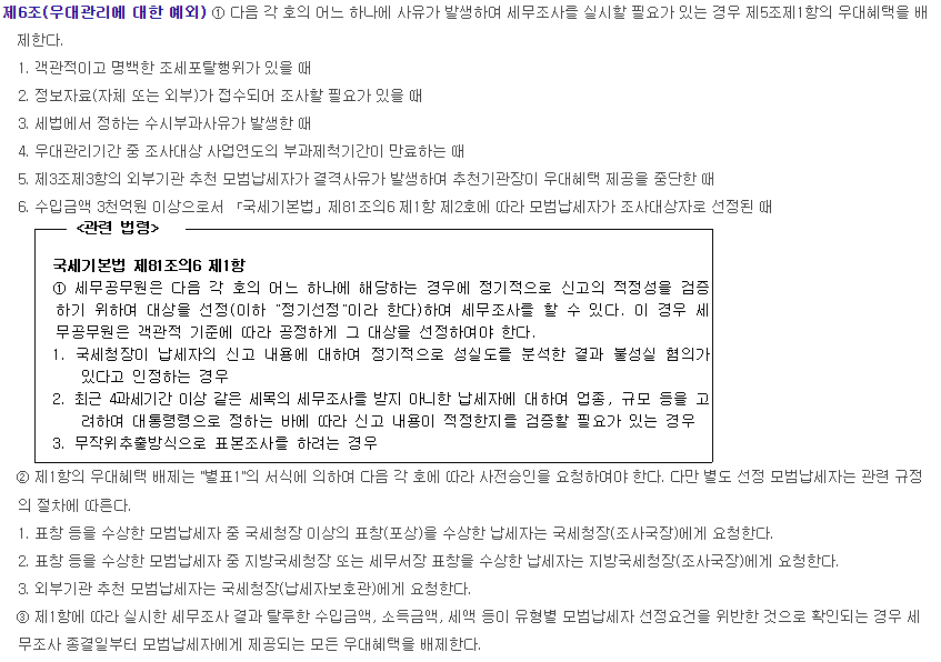 모범납세자 선정 기준, 모범납세자 혜택 제외 사유