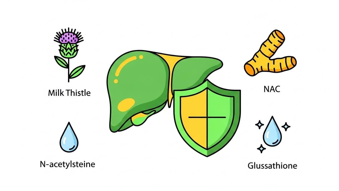 ① 밀크시슬 ② 커큐민(강황) ③ NAC(엔아세틸시스테인) ④ 글루타치온