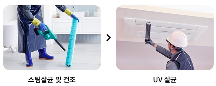 삼성에어컨 청소 예약 및 비용과 관련하여 삼성전문 엔지니어가 방문하여 에어컨 청소 및 살균하는 과정 사진