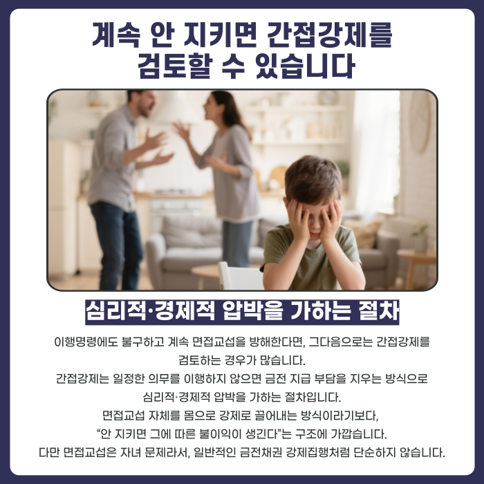 계속 안 지키면 간접강제를 검토할 수 있습니다