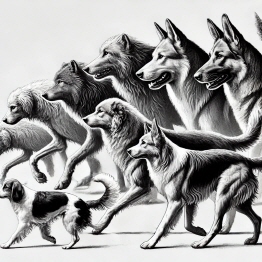 개 품종의 변화 과정을 늑대에서 개까지 표현한 썸네일