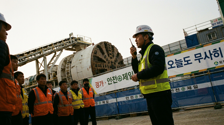 건설현장 작업 전 안전점검회의 TBM 모습
