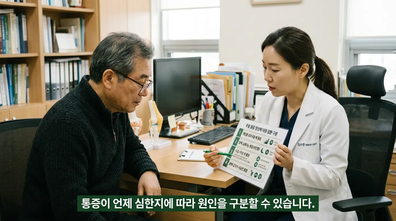 무릎 안쪽 통증 원인별 특징 구별 방법 설명 이미지