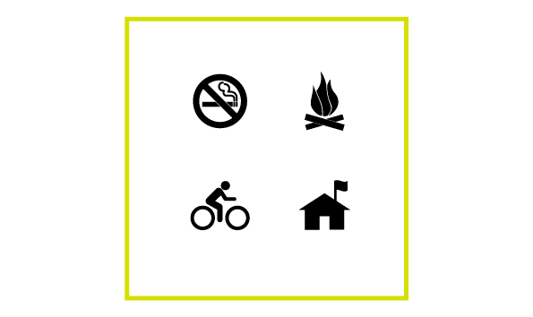 No smoking, Campfire, Bike, Bicycle, Shelter, Refuge / Icon, Pictogram / vector graphic free download