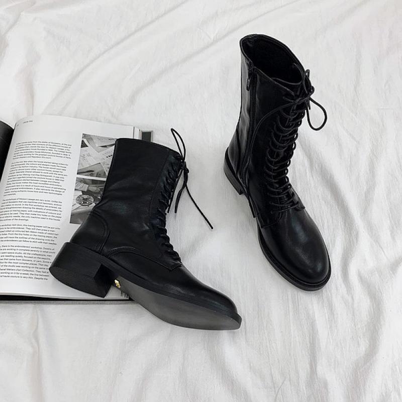 시크무드 레이스업 워커부츠 4cm 블랙