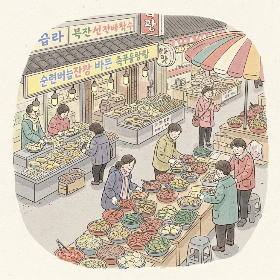 북적이는 안양 시장 골목의 정감 있는 풍경