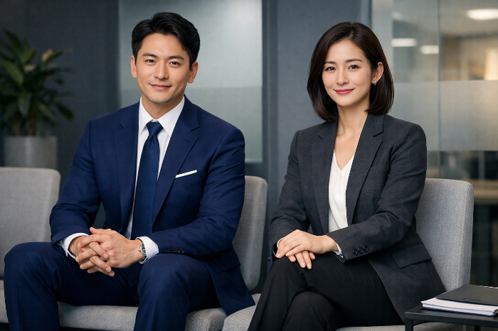 면접관에게 가장 높은 신뢰를 주는 딥 네이비와 차콜 그레이 면접 복장 예시.