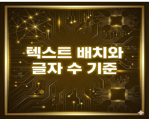 '텍스트 배치와 글자 수 기준' 문구가 들어간 골드톤 전자 회로 배경 이미지