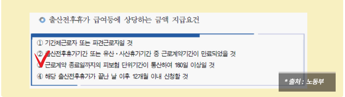 출산전후휴가 급여 지급 요건