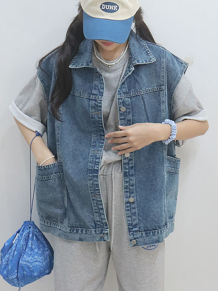 빅포켓 진청 데님조끼 청베스트 청조끼코디