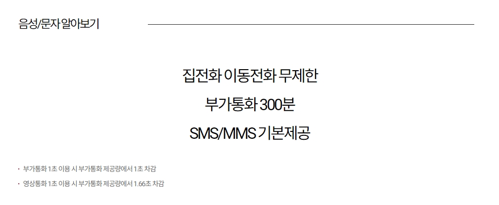 부가통화 소진 시 발생하는 추가 요금 안내표