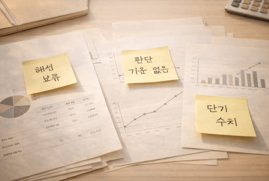 블로그 운영 중 지표 해석 기준이 없을 때의 혼란을 표현한 이미지