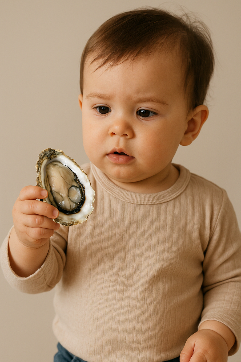 아기가 굴 들고있는 사진