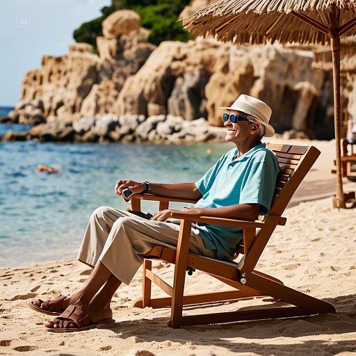 시각장애인이 관광지에서 편안하게 쉬는 이미지