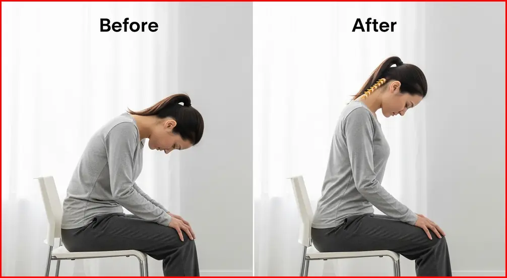 거북목 전후 자세 비교 및 바른 자세 교정 안내 이미지