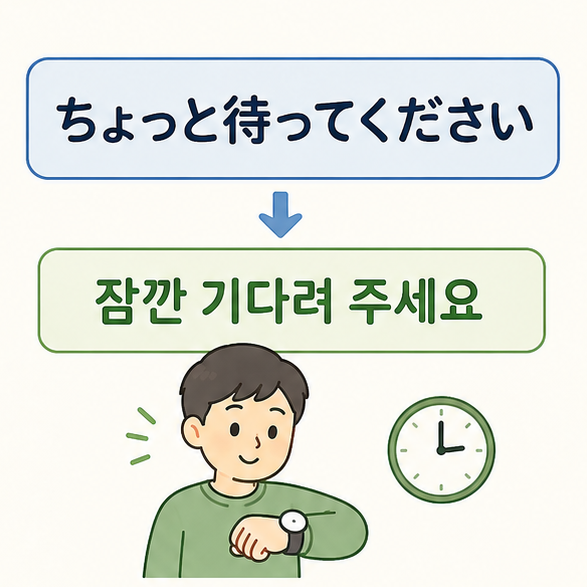 일본어 ちょっと待ってください와 한국어 뜻 잠깐 기다려 주세요를 함께 보여주는 이미지