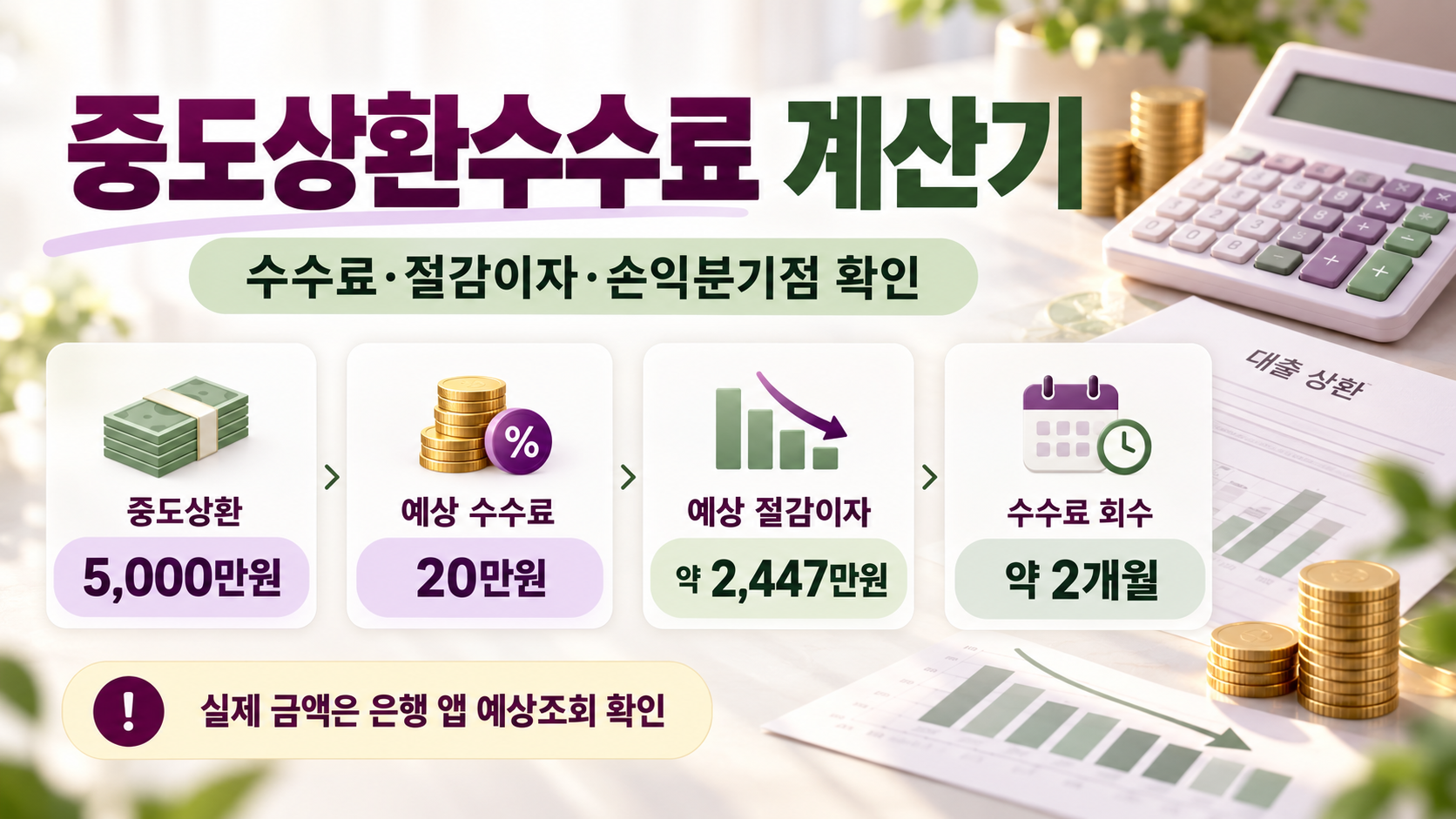 중도상환수수료 계산기 - 조기상환 수수료·절감이자·손익분기점