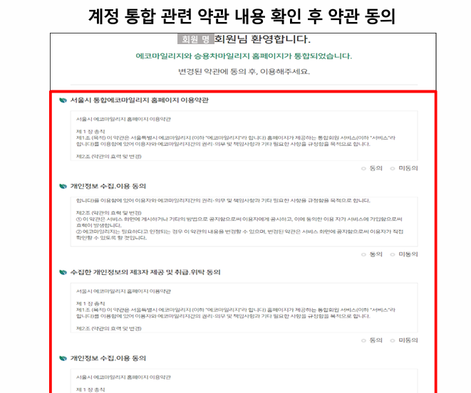 에코마일리지 현금전환 방법(개인정보 동의)